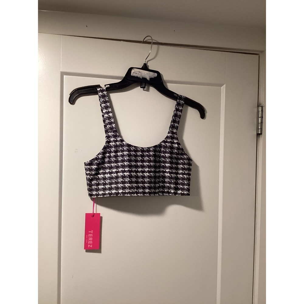 Terez‎ New York Womens Houndstooth Bra Black White Scoop Neck Size S NEW